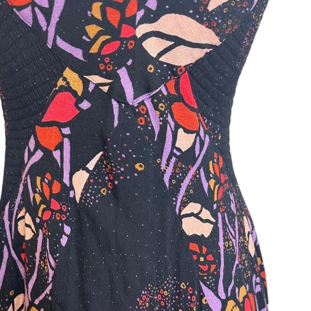 Free People Floral Smocked Maxi Dress XS Black Pink Purple Boho Stretch - Picture 9 of 14